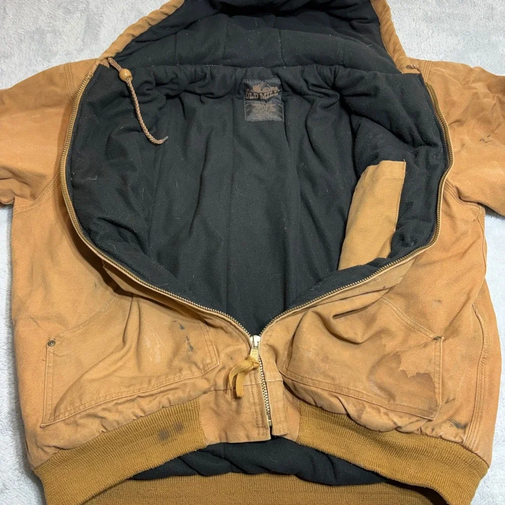 Old Mill Work Jacket Mens XL Brown Cotton Canvas Hooded Insulated Full Zip Heavy